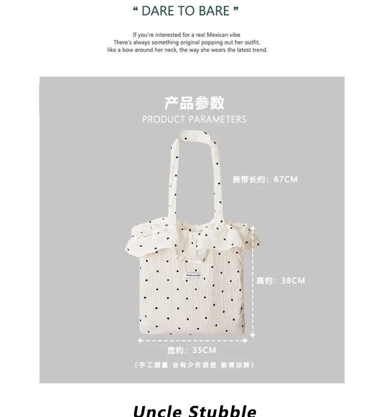 All-match Wave Point Chiffon Shoulder Bag Large Capacity Fairy Mesh Handbag Commuting Bag Korean Style Tote Bag Women