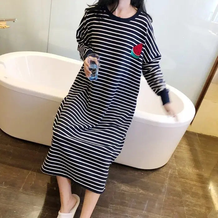 Loose Long Sleeve Sleepwear Women's Home Clothes Striped Pattern Sweet Style Spring Summer New Arrival 2023 Thin Fabric round...