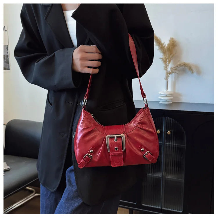 Large-capacity pleated armpit bag for women 2025 new retro commuter temperament motorcycle old style shoulder bag