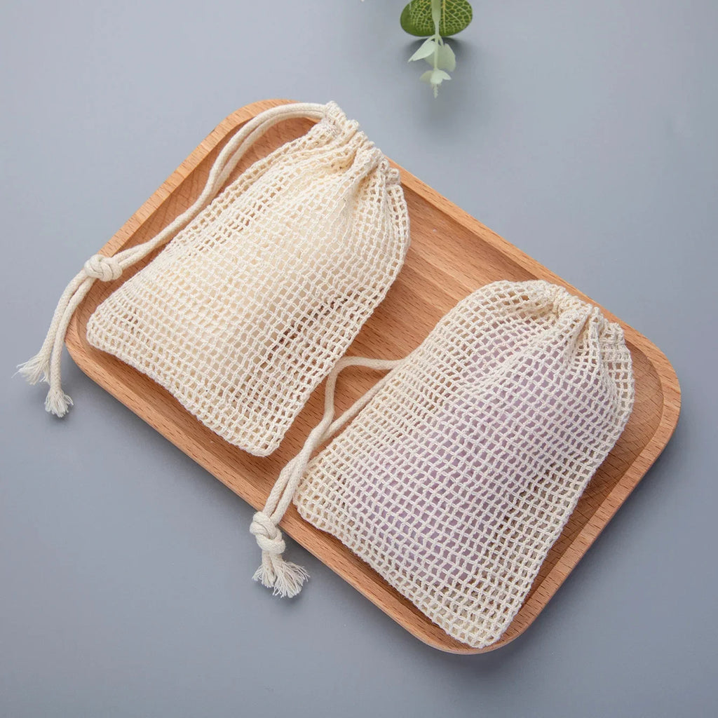 Natural Cotton Soap Saver Bag, 3 Pieces Eco-friendly Handmade lathering Cotton Mesh Soap Pouch For Body Cleansing Skincare