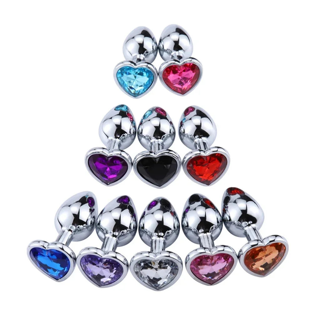 Stainless Metal Anal Plug With Gem Base Heart Shaped Circular Anal Plug G-point Massage Sexual Wellness for Men Women Anal Train