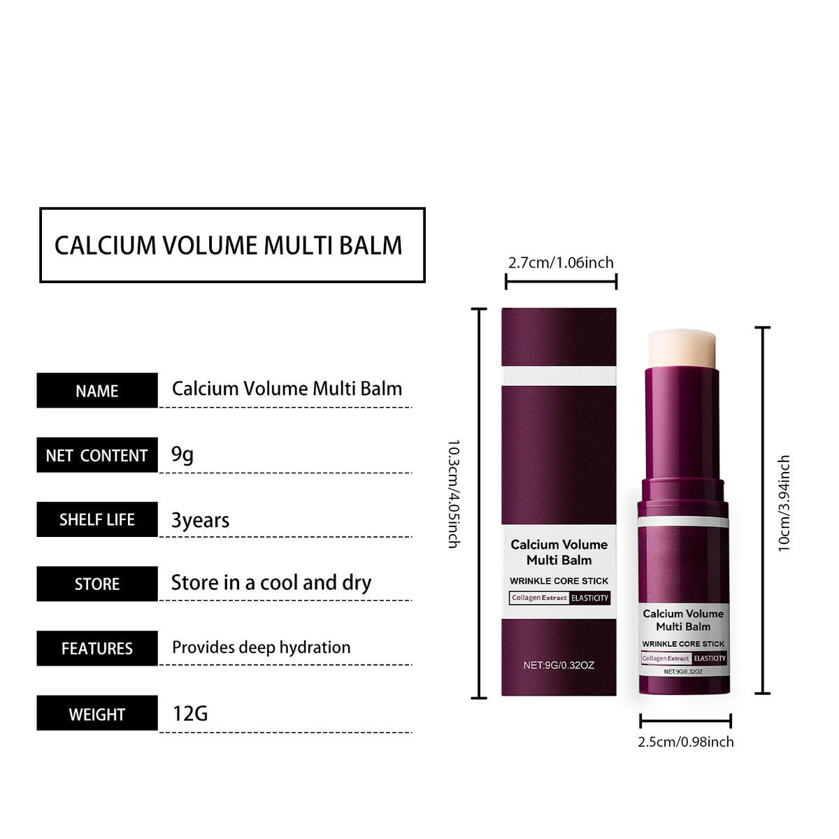 Calcium Volume Multi Balm Hydrating Anti Aging Fade Fine Lines Firming Skin Brightening Nourishing Collagen Moisturing Stick