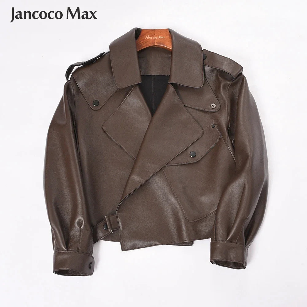 Sheepskin Coat For Women Leather Jacket Winter Spring Moto Biker Genuine Top Quality Black S7547