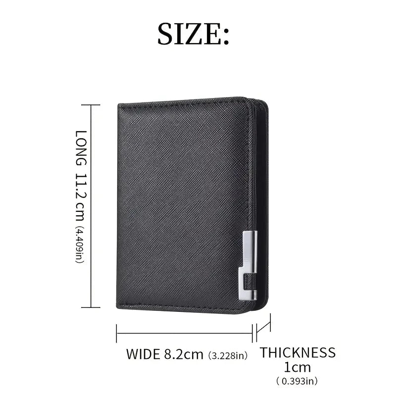 Black Faux Leather Small Slim Business-Style Wallet - Multiple Card Slots, Credit Card and Driver's License Holder, Geometric In