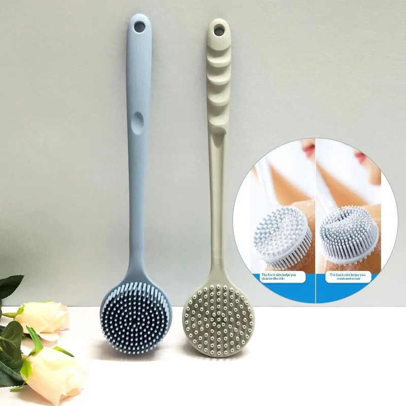 Silicone Body Scrubber Back Brush for Shower Long Handle Body Deep Cleansing and Exfoliating Massage Double-Sided Soft Bristles