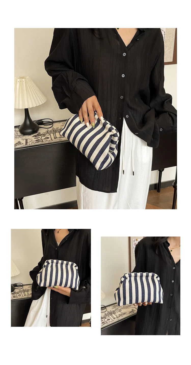 Summer Woven Crochet Purses for Women Beach Clutch Handbags 2026 Dumpling Hobo Casual Colorblock Bag Ladies Ruched Cloud Purse