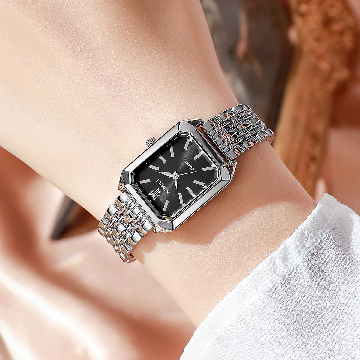 1/2/4PCS Elegant Rectangle Woman Quartz Watch Luxury Stainless Steel Band Ladies Wristwatches Relogio Feminino（Without Box）
