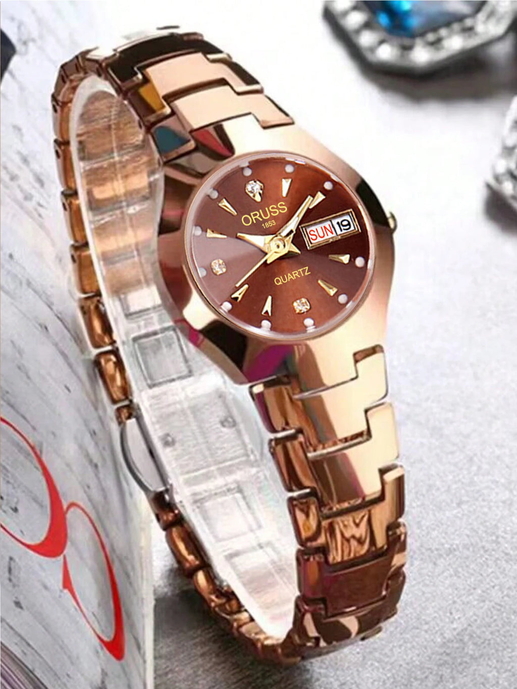 ORUSS Couple Watch Waterproof Casual Fashion Women Men Quartz Watches Ladies Stainless Date Week Men Clock Lover's Date Gift