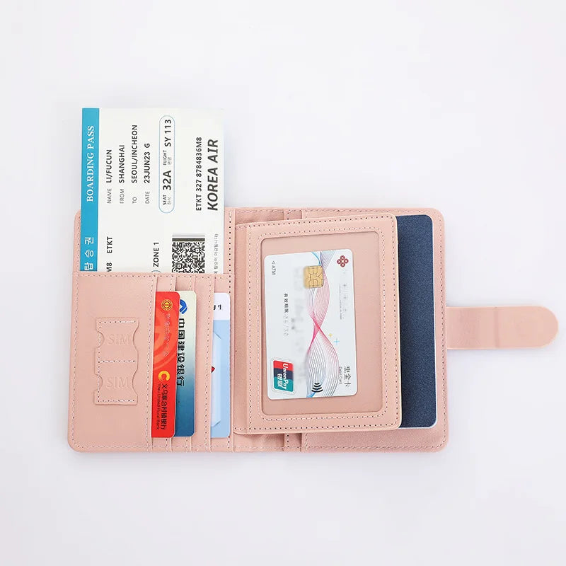 RFID Blocking Waterproof Leather Passport Holder Travel Credit Card Wallet Passport Book for Women Men Buckle Passport Cover