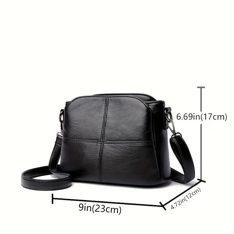 Women Vintage PU Leather Crossbody Bag Casual Daily Mini Shoulder Handbag Multi‑Layer Zipper Pocket Design Adjustable Strap Ligh