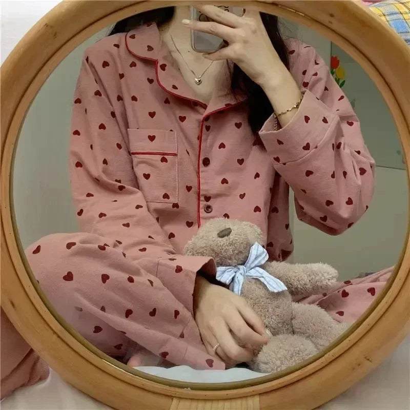 Spring and autumn new ladies' Korean pajamas home wear set for girls and students long-sleeved pajamas