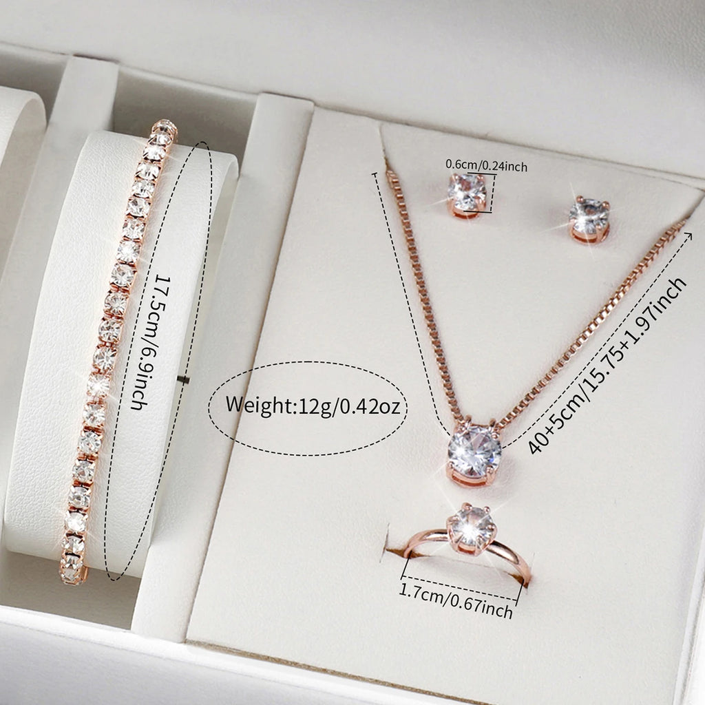 5/6PCS Fashion Women's Quartz Watch Leather Band Analog Quartz Watches with Diamond Jewelry (Without Box)