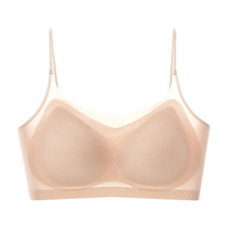 CHUANGERM Women's Ultra‑Thin Breathable Ice Silk Seamless Halter Vest Top Bra Lingerie Back Wraps For Small Breasts