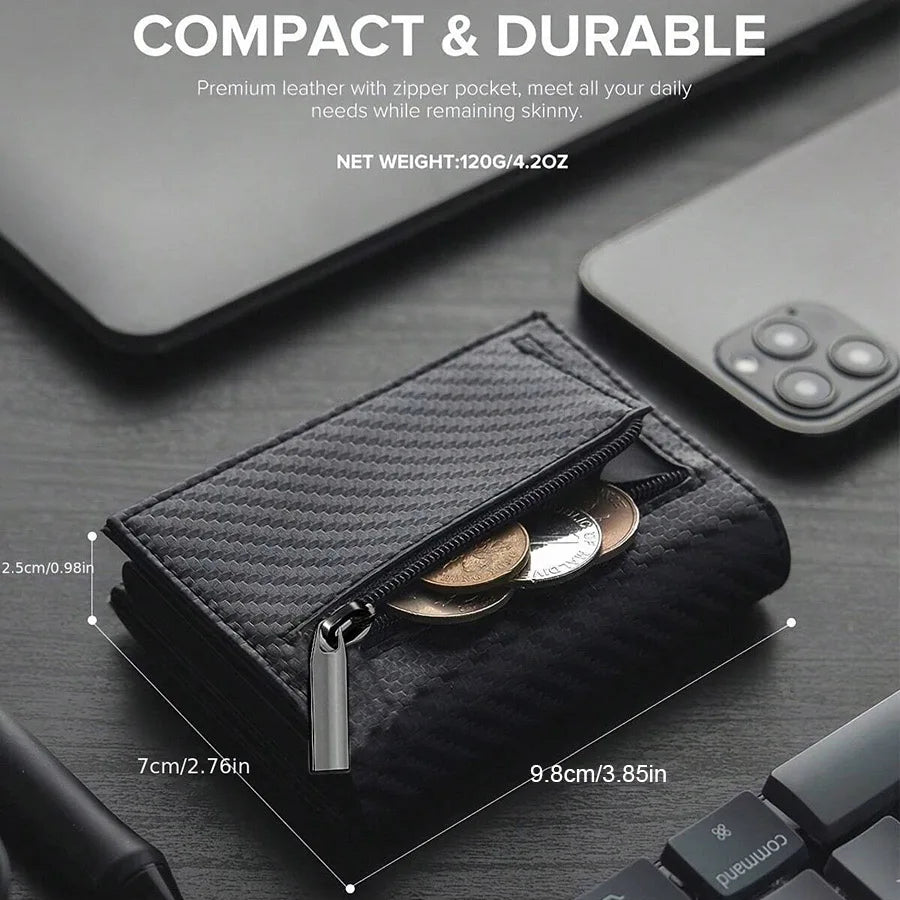 Men's Wallet with Zipper Coin Purse Automatic Pop-up Metal Credit Card Holder Minimalist RFID Blocking Business Card Wallet Idea