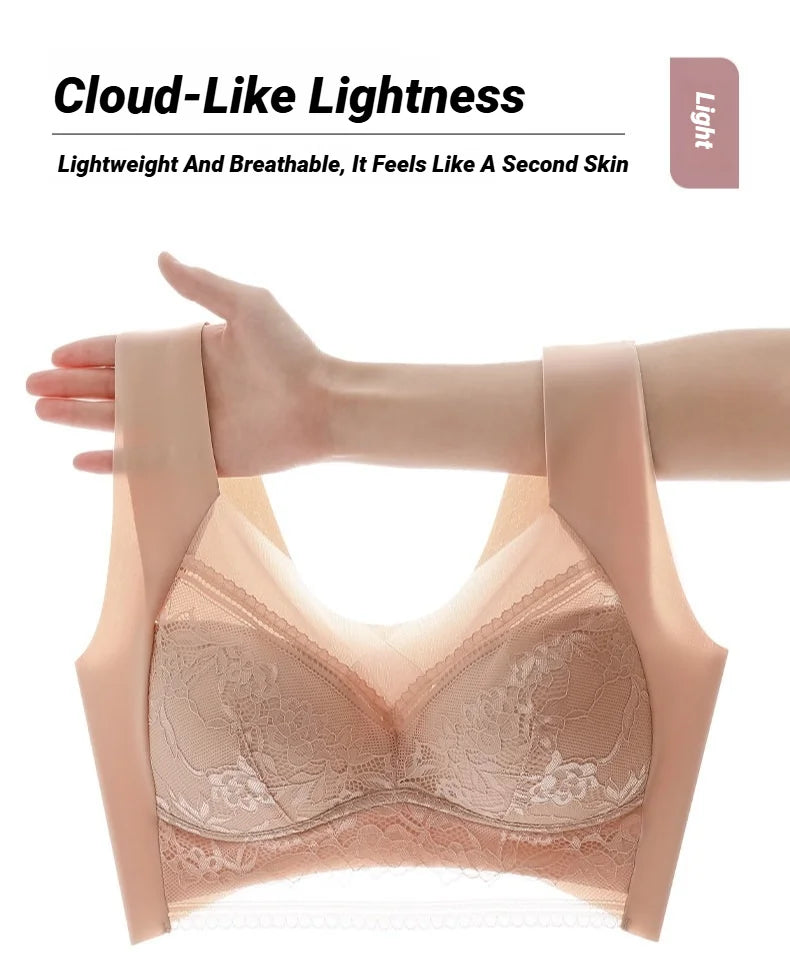 Fall Sweet Seamless Ice Silk Push Up Bra For Women Wireless Lace Bralette Plus Size Brassiere Summer Comfort Underwear Lingerie
