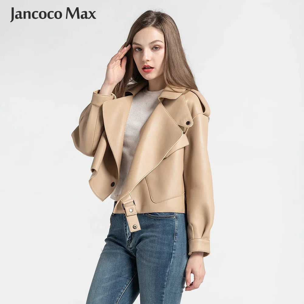 Sheepskin Coat For Women Leather Jacket Winter Spring Moto Biker Genuine Top Quality Black S7547