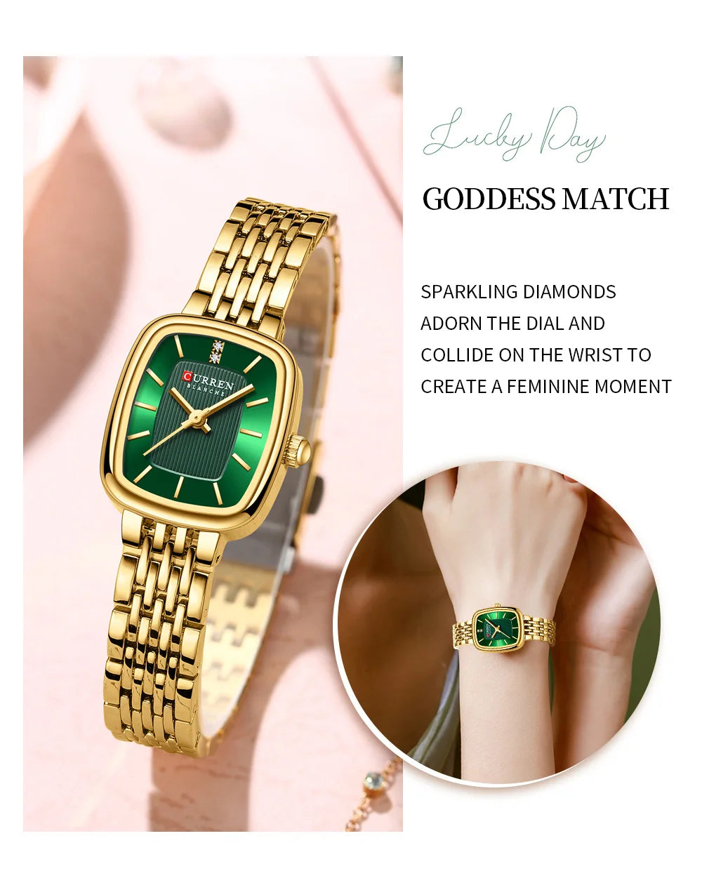 Curren 9093 Women's Quartz Watch Waterproof Luxury Party Women's Watch Elegant Gold Rectangular Dial Quartz Watch Bracelet Gift