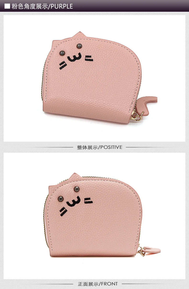 Women's Wallets New Cartoon Cat Compact Kawaii Cute Fashionable Trendy Small Card Bags Portable Large Capacity Coin Purses Girl