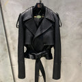 Women Casul Leather Jackets Short Windbreak Design Genuine Grained Sheep Leather Coats Lady