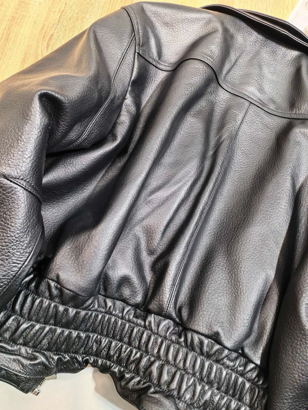 Leather Coat Autumn Winter Women Vintage Fashion Double Collar Lychee Pattern Sheepskin Bubble Leather Zipper Motorcycle Jacket