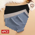 Ice Silk Seamless Panties 4PCS/Set Women's Briefs Solid Color Elastic Underwear Female Ultra Thin No Trace Wavy Side Panties