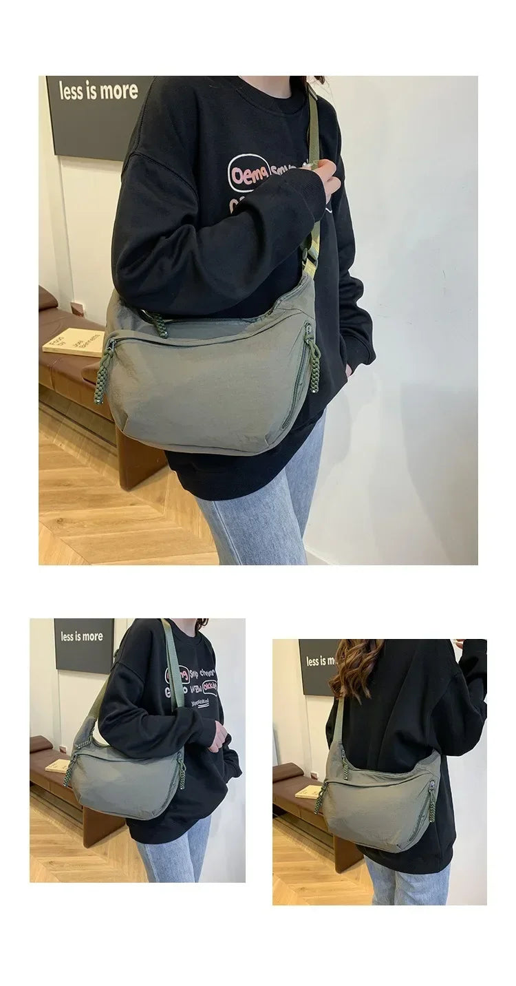 Women'S Simple Solid Color Canvas Dumpling Bag Casual Handbag Personalized Men'S Shoulder Bag Daily Use