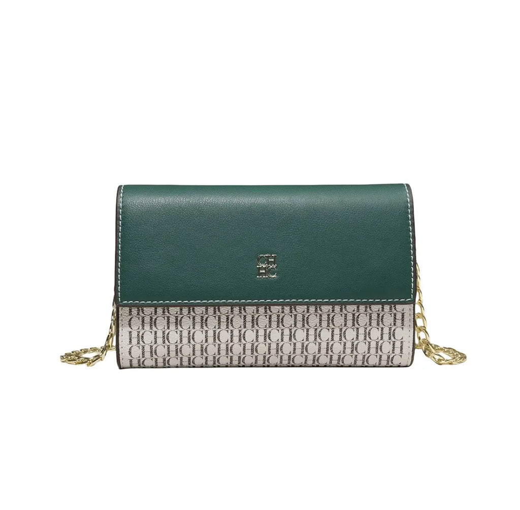 CH Women Crossbody Bag Splicing Letter Print Metal Chain Shoulder Purse PU Leather Flap Small Ladies Evening Clutch Handbag Gift