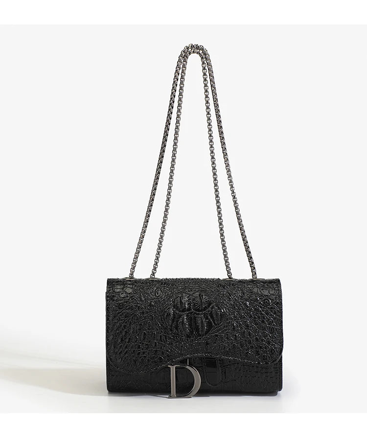 Fashion Ladies Croc Pattern Sequined Chain Crossbody Bag D‑Buckle Shoulder Messenger Handbag Women Evening Party Purse