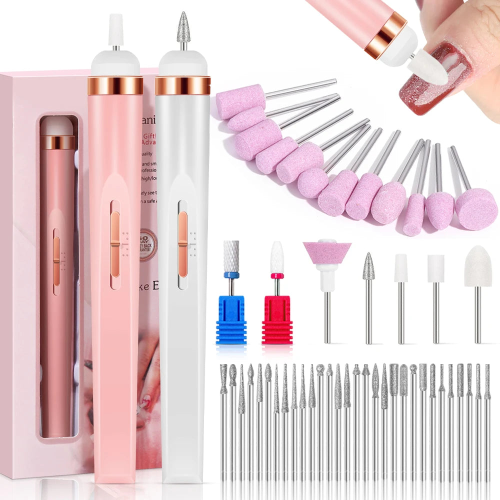 Portable Electric Nail Drill Machine USB Rechargeable Manicure Set for Nail Salon Exfoliation & Polishing for Home Salon