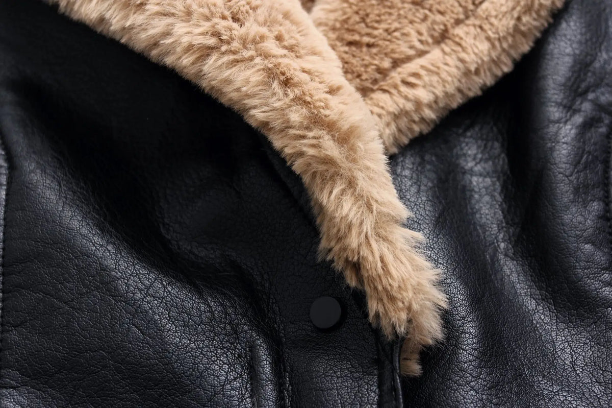 Women's Biker Style Thickened Short Leather Jacket Autumn Winter Street Fashion PU Material Versatile Outerwear Coat
