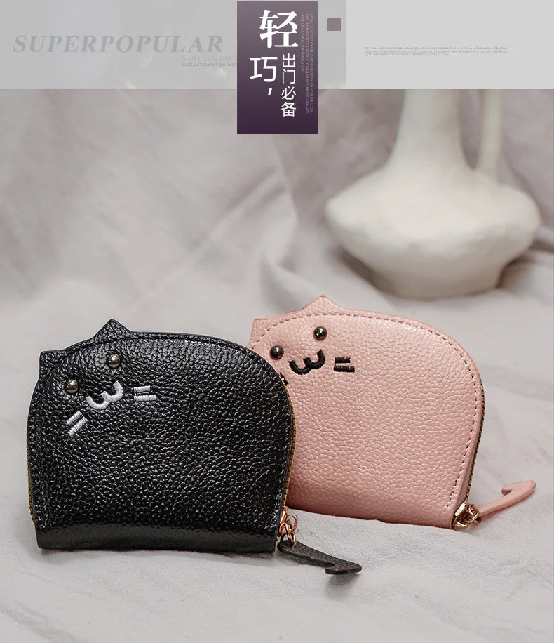 Women's Wallets New Cartoon Cat Compact Kawaii Cute Fashionable Trendy Small Card Bags Portable Large Capacity Coin Purses Girl