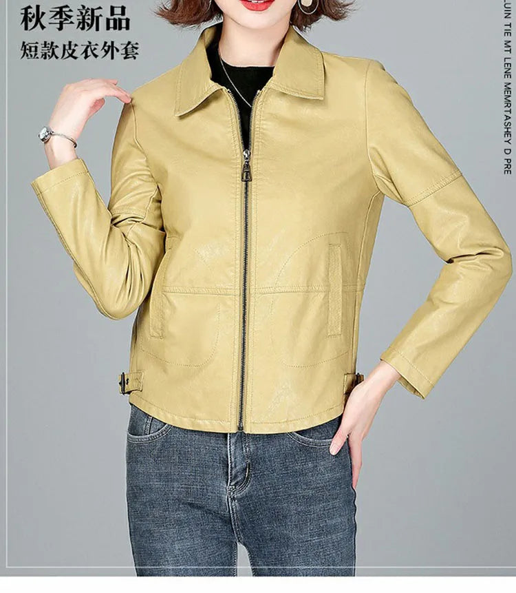 New Women Sheepskin Jacket Spring Autumn 2025 Fashion Casual Long Sleeve Short Zipper Leather Coat Loose Split Leather Outerwear