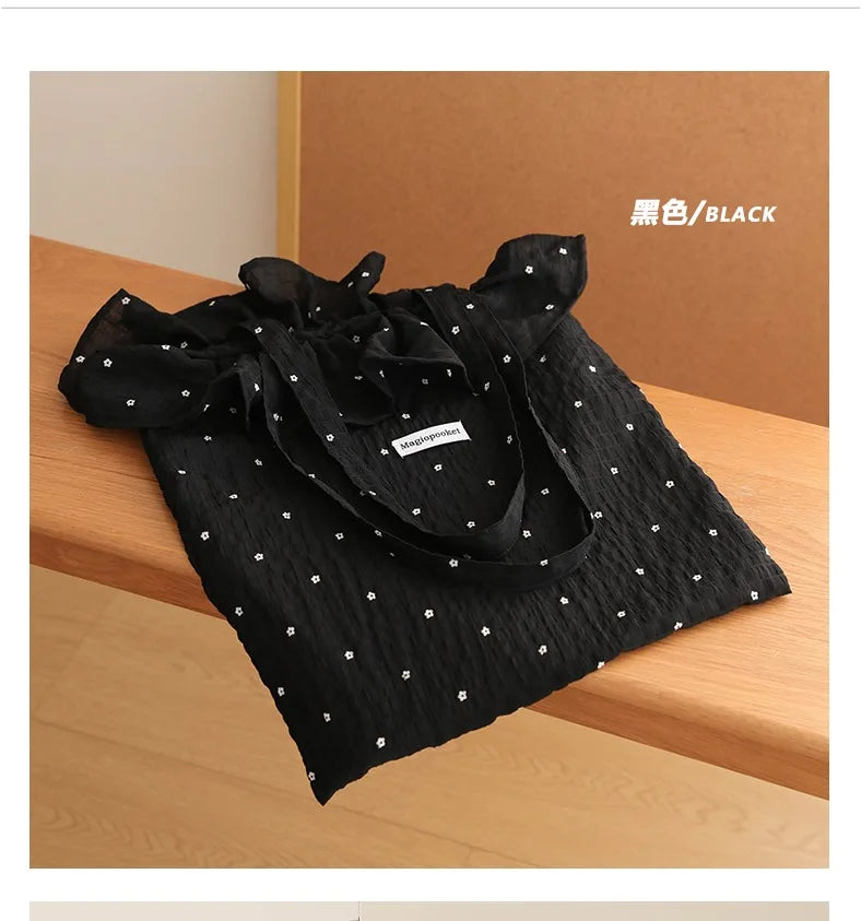 All-match Wave Point Chiffon Shoulder Bag Large Capacity Fairy Mesh Handbag Commuting Bag Korean Style Tote Bag Women
