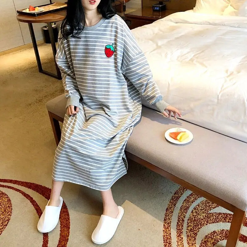 Loose Long Sleeve Sleepwear Women's Home Clothes Striped Pattern Sweet Style Spring Summer New Arrival 2023 Thin Fabric round...