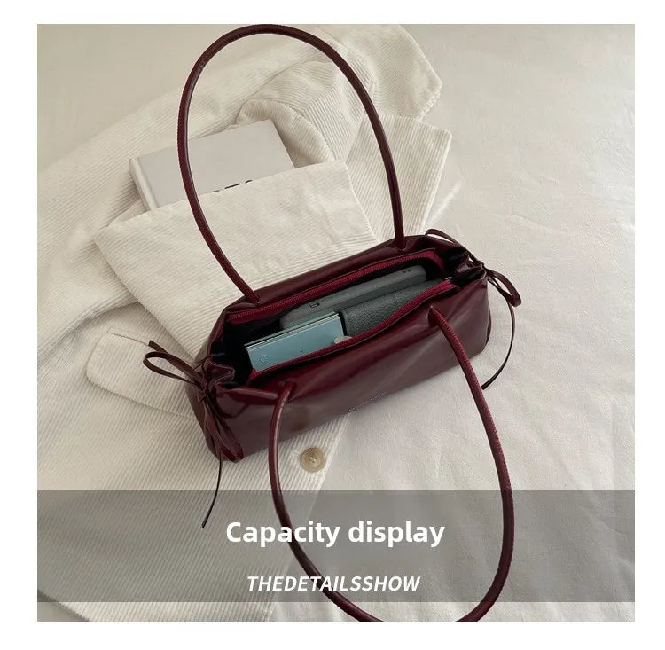 French Elegant Square Bag Korean Bow Decoration Pu High-quality Bag Niche Simple Ballet Style Shoulder Bag New Casual Women Bags