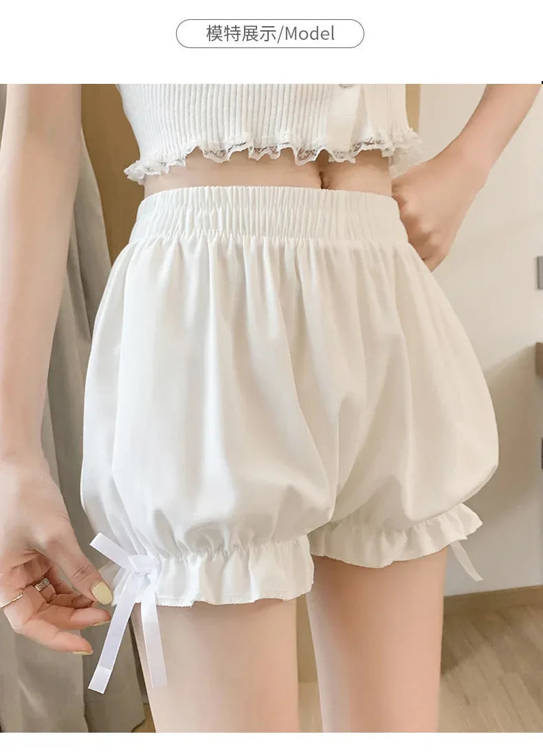 Women Lace Short Panties Imitation Silk Ruffle Bloomers Anti Exposure Safety Pants Lolita Satin Knickers Shorts Dress Pettipant