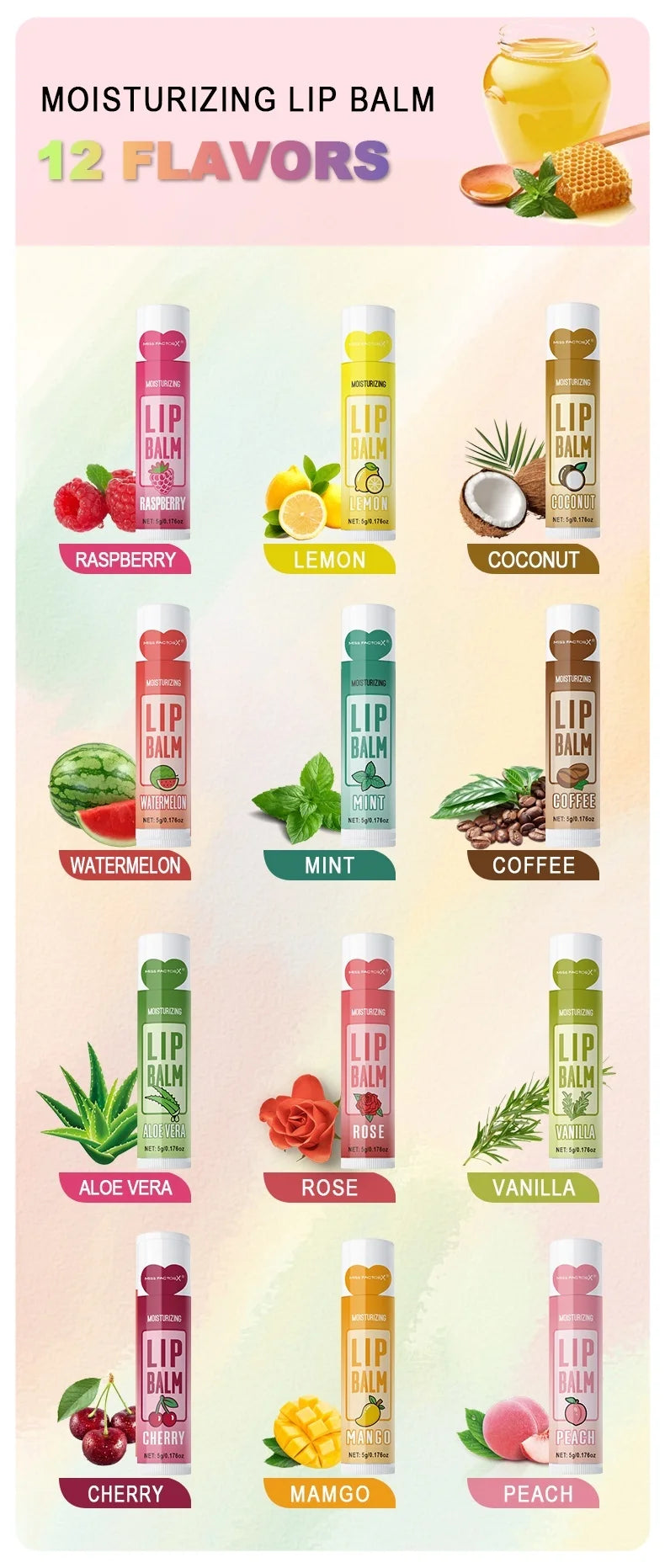 12 PCS/Gift Lip Balm Set 5g Deep Moisturizing and Long-Lasting Moisturizing Exfoliating to Create Hydrated Lips