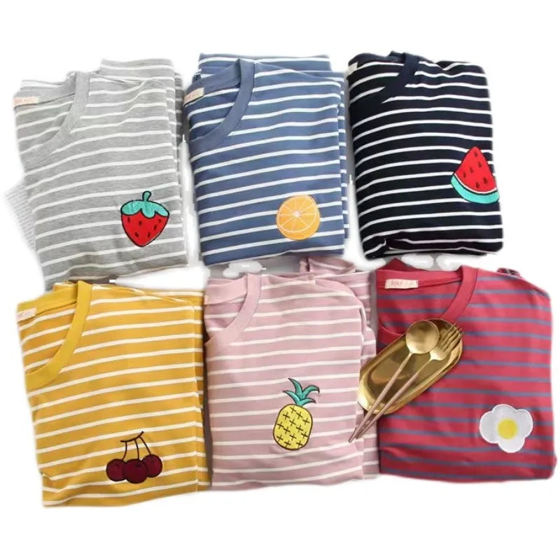 Loose Long Sleeve Sleepwear Women's Home Clothes Striped Pattern Sweet Style Spring Summer New Arrival 2023 Thin Fabric round...