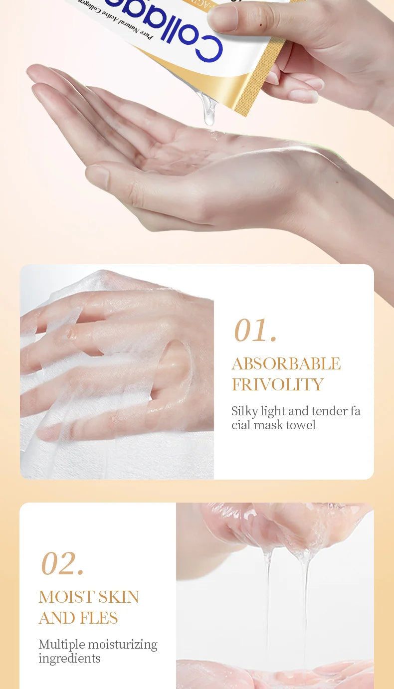 10PCS Collagen Anti Wrinkle Facial Mask Anti Aging Fade Fine Lines Firm Skin Moisturizing Brightening SkinCare Korean Cosmetics