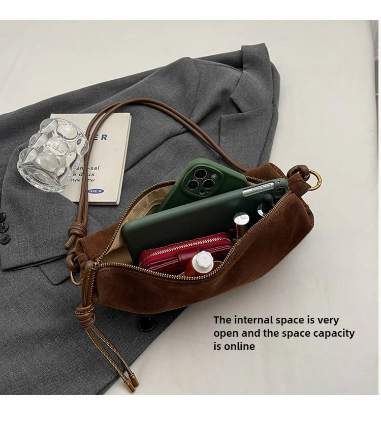 Faux Suede Super Popular Niche Suede Shoulder Bag for Women 2025 Hot Sale Single Crossbody Bags Underarm Dumpling Sweet Bags