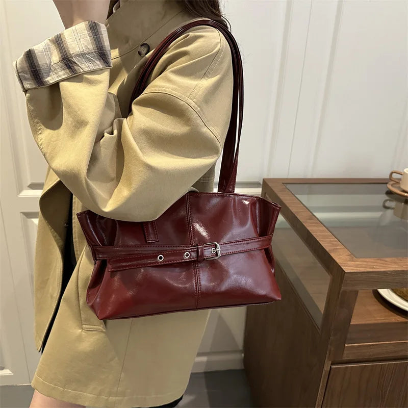 Large Capacity Women's Shoulder Bag Tote Commuter Bag Simple Vintage Cross-Border New Style Bag Versatile Sensation 2025