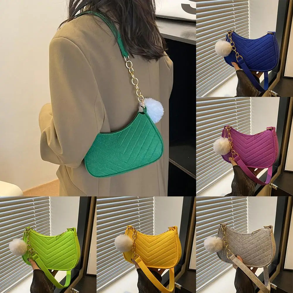 Mini Women Shoulder Bags Fashion Felt Women's Bag Advanced Design Underarm Handbags Mini Saddle Bag