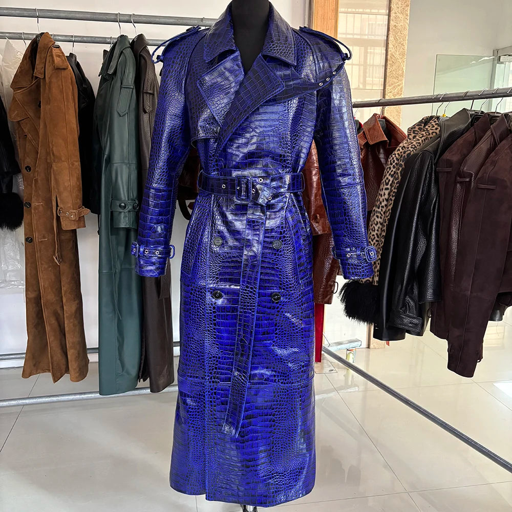 YOLOAgain 150cm Extra Length Real Leather Trench Coat Women Double Breasted Suede Coat Female