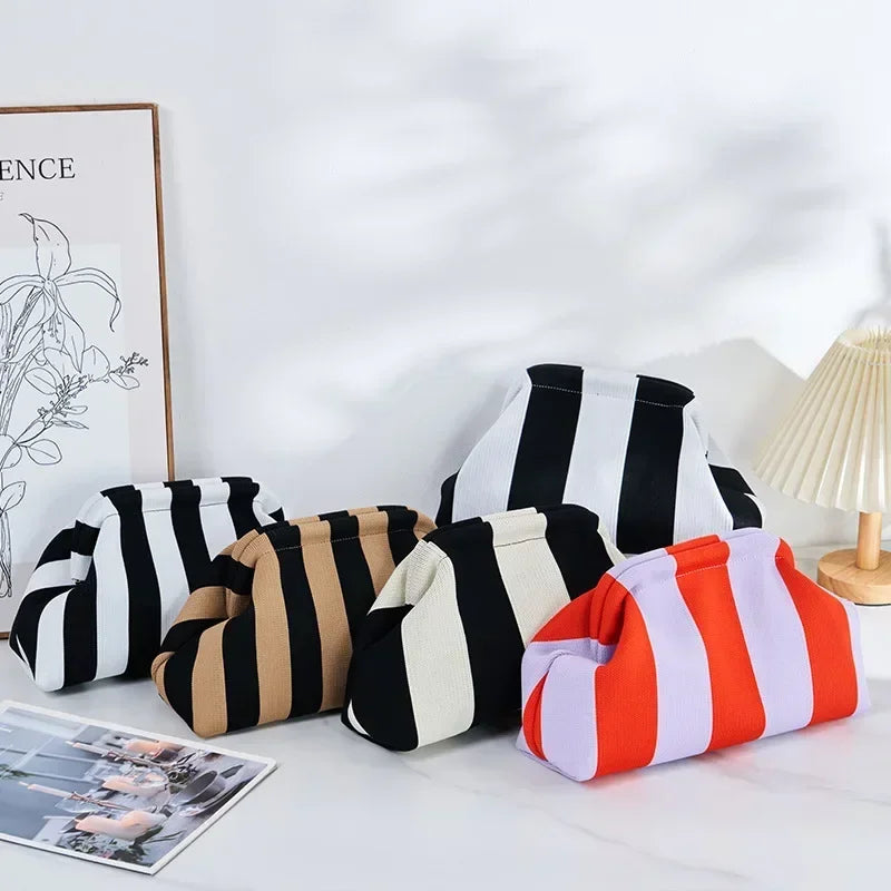Summer Woven Crochet Purses for Women Beach Clutch Handbags 2026 Dumpling Hobo Casual Colorblock Bag Ladies Ruched Cloud Purse