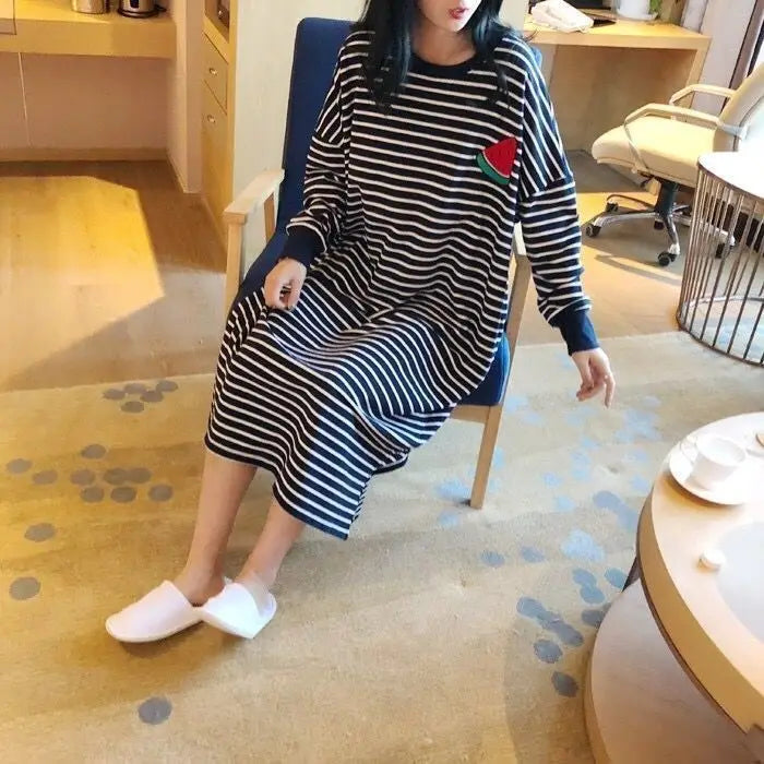 Loose Long Sleeve Sleepwear Women's Home Clothes Striped Pattern Sweet Style Spring Summer New Arrival 2023 Thin Fabric round...