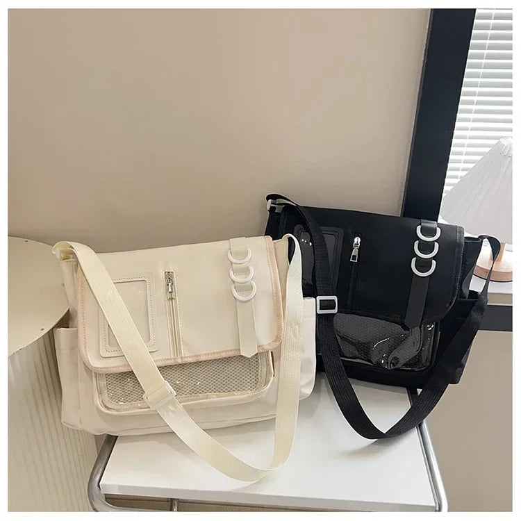 Y2K Japanese Harajuku School Bags for Girls New Transparent Itabag Shoulder Crossbody Bag DIY Badges Display Plate Ita Bag
