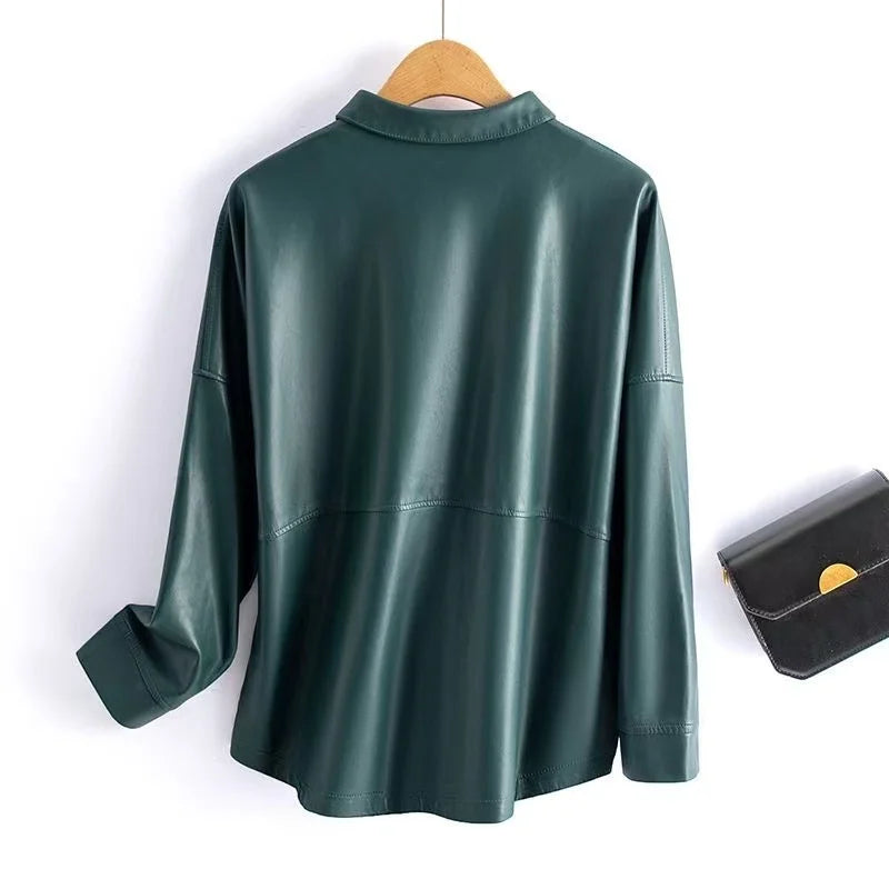 Sheepskin Leather Jacket Women Short Covered Button Pockets Coats Chic Office Ladies Split Sheep Leather Korean Loose Outwear