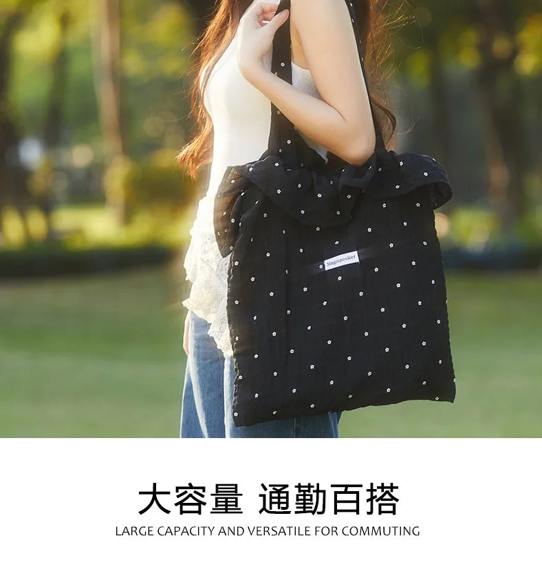 All-match Wave Point Chiffon Shoulder Bag Large Capacity Fairy Mesh Handbag Commuting Bag Korean Style Tote Bag Women