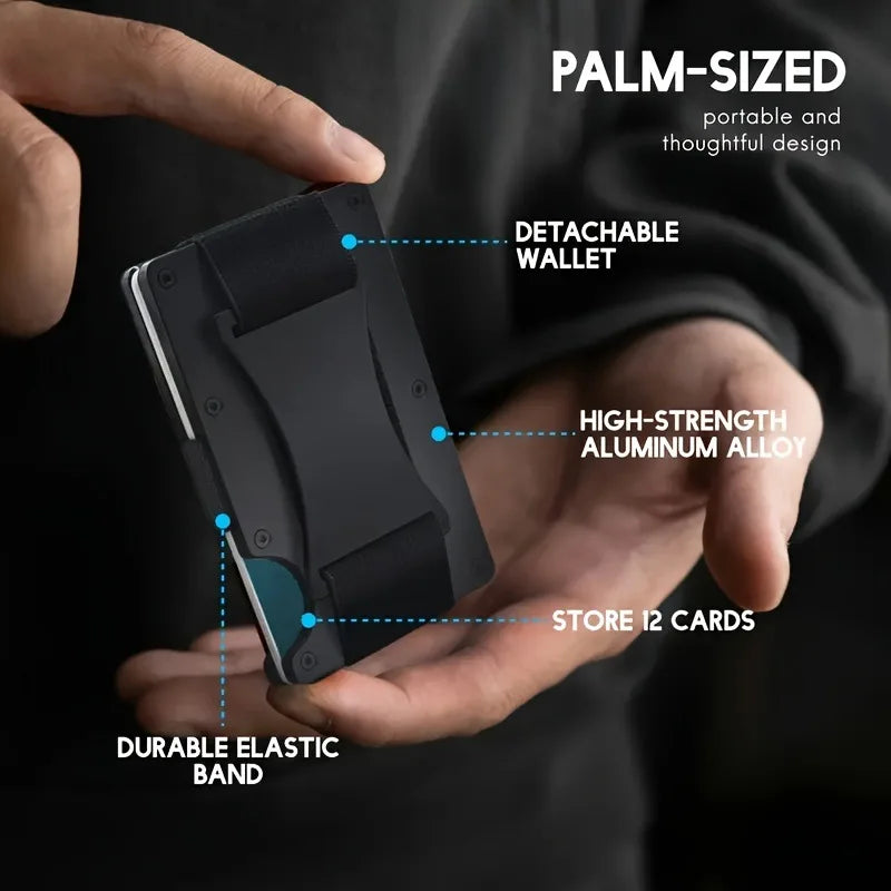 Homefish Slim RFID Blocking Aluminum Card Holder Elastic Back Pocket ID Credit Card Case Unisex Travel Mini Wallet
