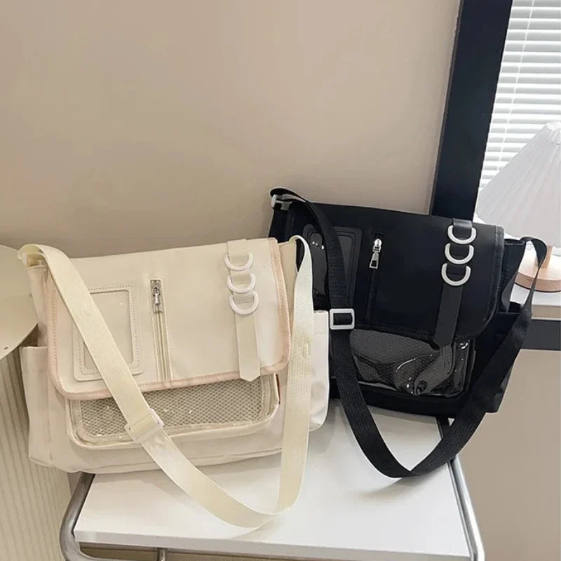 Y2K Japanese Harajuku School Bags for Girls New Transparent Itabag Shoulder Crossbody Bag DIY Badges Display Plate Ita Bag
